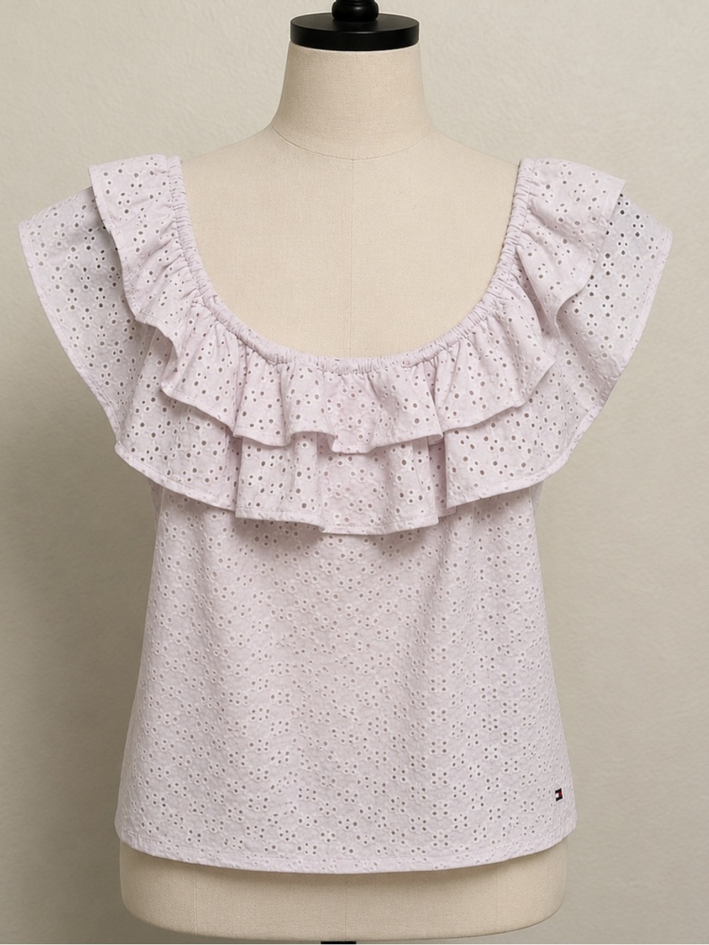 Boho White Eyelet Ruffle Off-Shoulder Tommy Hilfiger Top Size XL